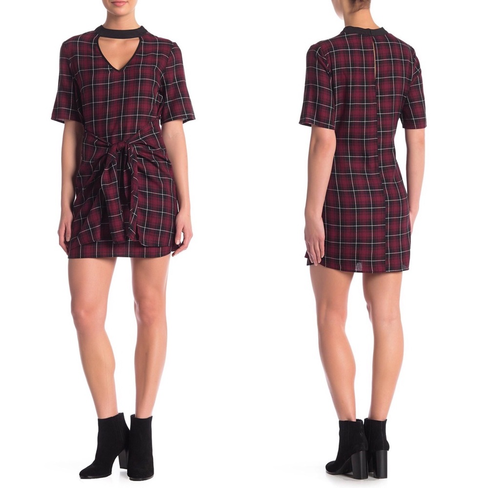 BCBGeneration Short Sleeve Plaid Front Tie Dress